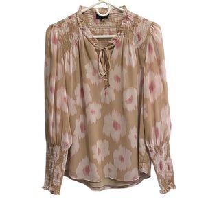 1. STATE LONG SLEEVE CHERRY BLOSSOM TAN WHITE PINK BLOUSE SMOCK SLEEVES MEDIUM